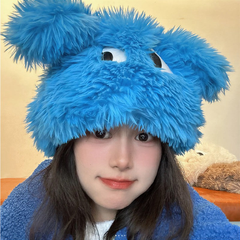 Bonnet d'hiver à oreilles d'ours en peluche - Bleu - One Size - image 3