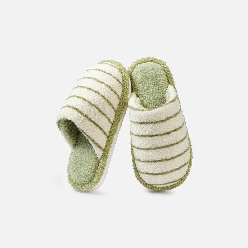 Pantoufles d'intérieur en peluche rayée, grandes tailles, confortables - Vert - EU44-45(US9-10) - image 6