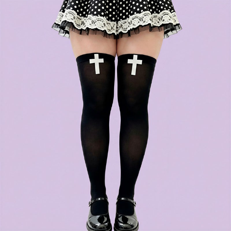Chaussettes hautes à motif croix gothique (2 paires) - Noir - One Size - image 0