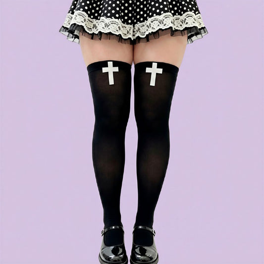 Chaussettes hautes à motif croix gothique (2 paires) - Noir - One Size - image 0