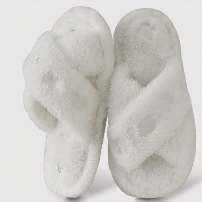 Pantoufles à brides croisées en peluche à bout ouvert - Blanc - EU44-45(US9-10) - image 10
