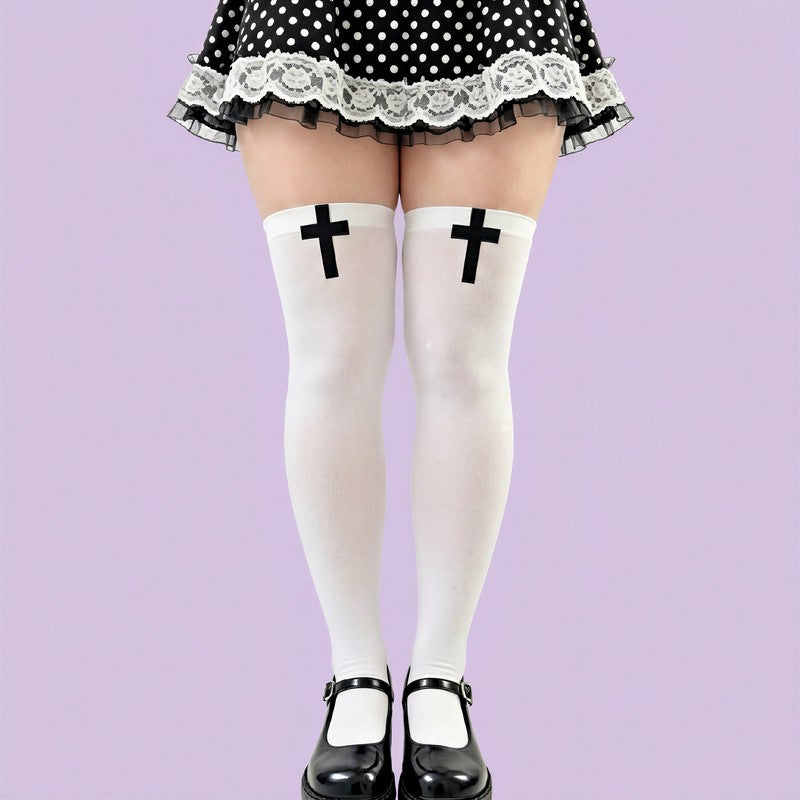 Chaussettes hautes à motif croix gothique (2 paires) - Blanc-A - One Size - image 6