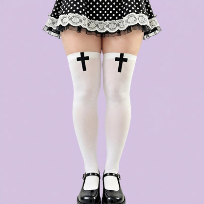 Chaussettes hautes à motif croix gothique (2 paires) - Blanc-A - One Size - image 6
