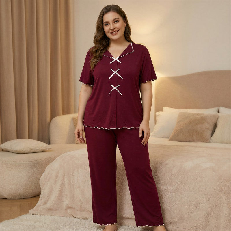 Ensemble pyjama classique à nœud papillon - Vin - 5XL - image 1