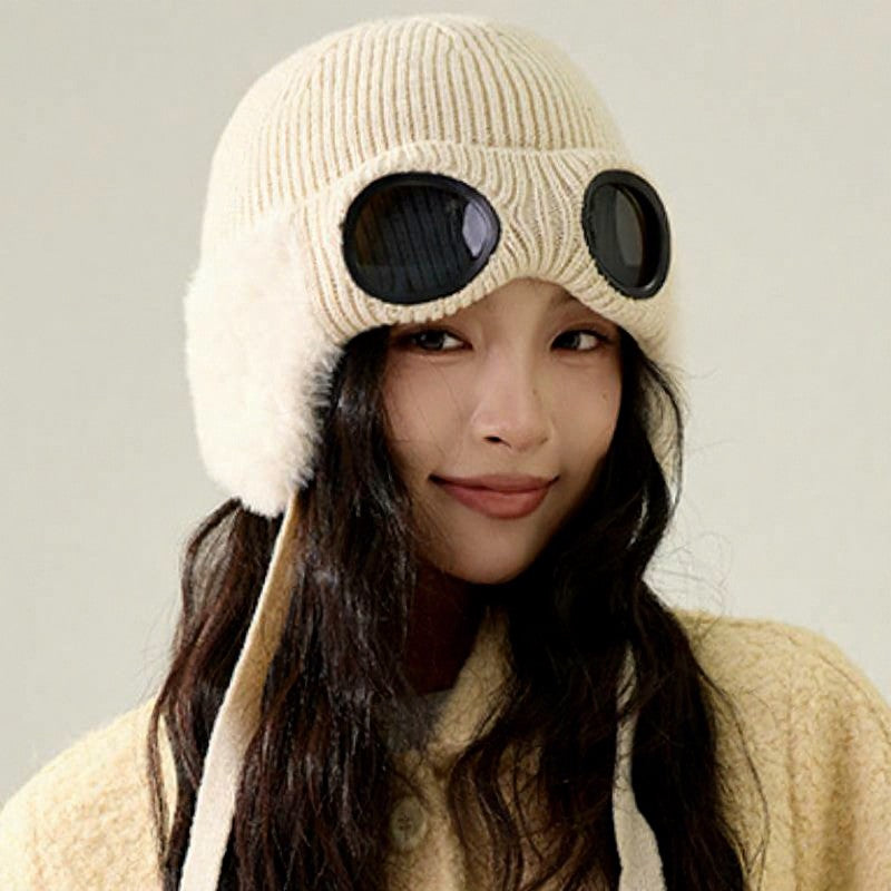 Bonnet aviateur doublé polaire avec lunettes intégrées - image 3