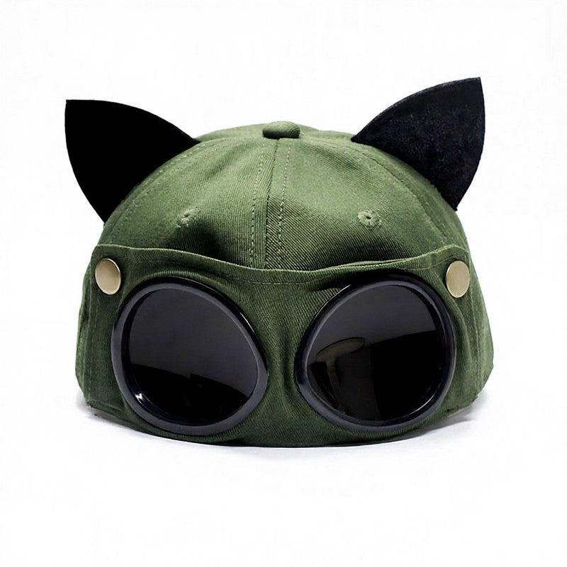 Chapeau à oreilles de chat avec lunettes de soleil - Vert armée - One Size - image 3