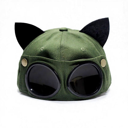 Chapeau à oreilles de chat avec lunettes de soleil - Vert armée - One Size - image 3