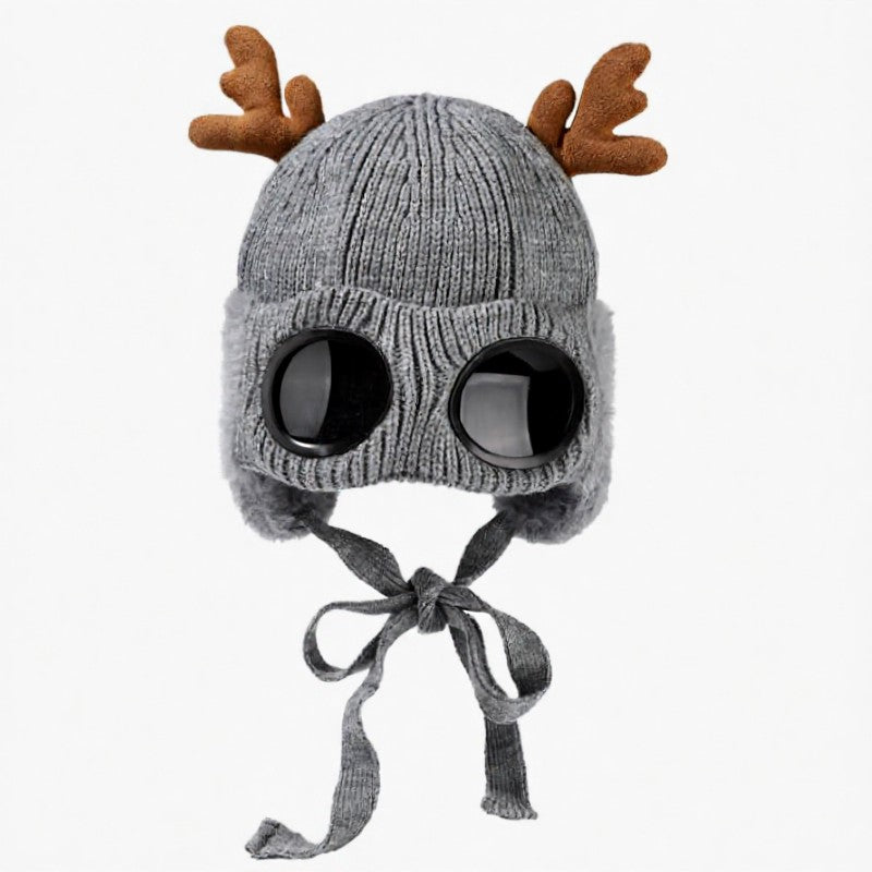 Lunettes de protection en bois de cerf, bonnet aviateur - Gris - One Size - image 10