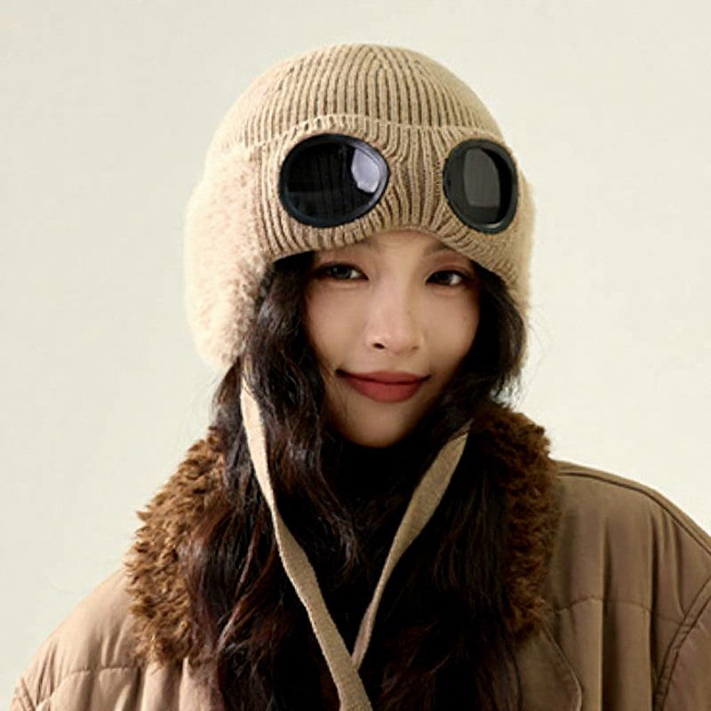 Bonnet aviateur doublé polaire avec lunettes intégrées - image 2