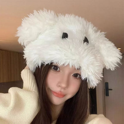 Bonnet d'hiver à oreilles d'ours en peluche - Blanc - One Size - image 2