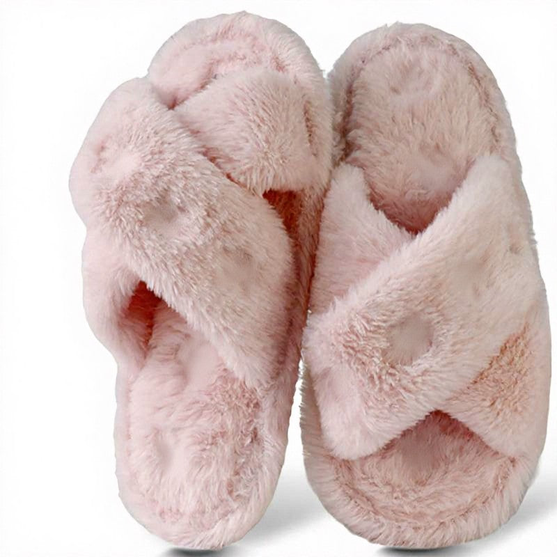 Pantoufles à brides croisées en peluche à bout ouvert - Rose - EU44-45(US9-10) - image 9
