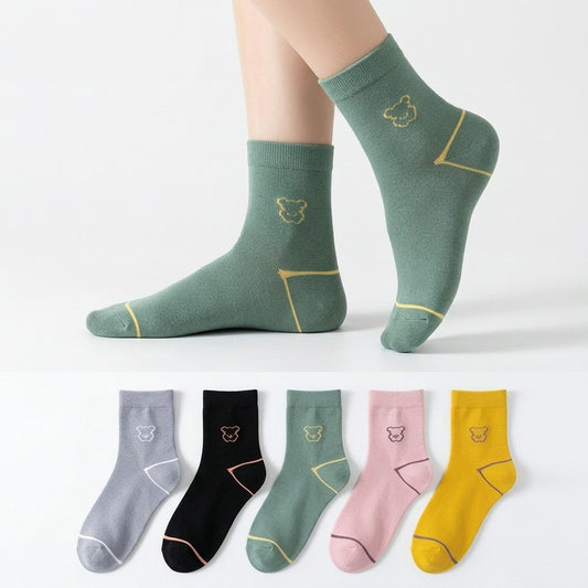Chaussettes courtes en coton brodées d'un adorable ourson (5 paires) - Multicolore - 40(US2-7) - image 0