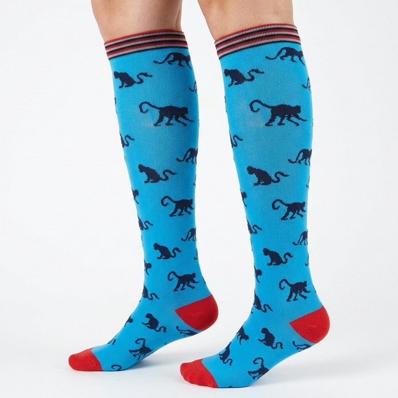 Chaussettes de compression à motifs animaux ludiques (3 paires) - Bleu - S/M - image 1