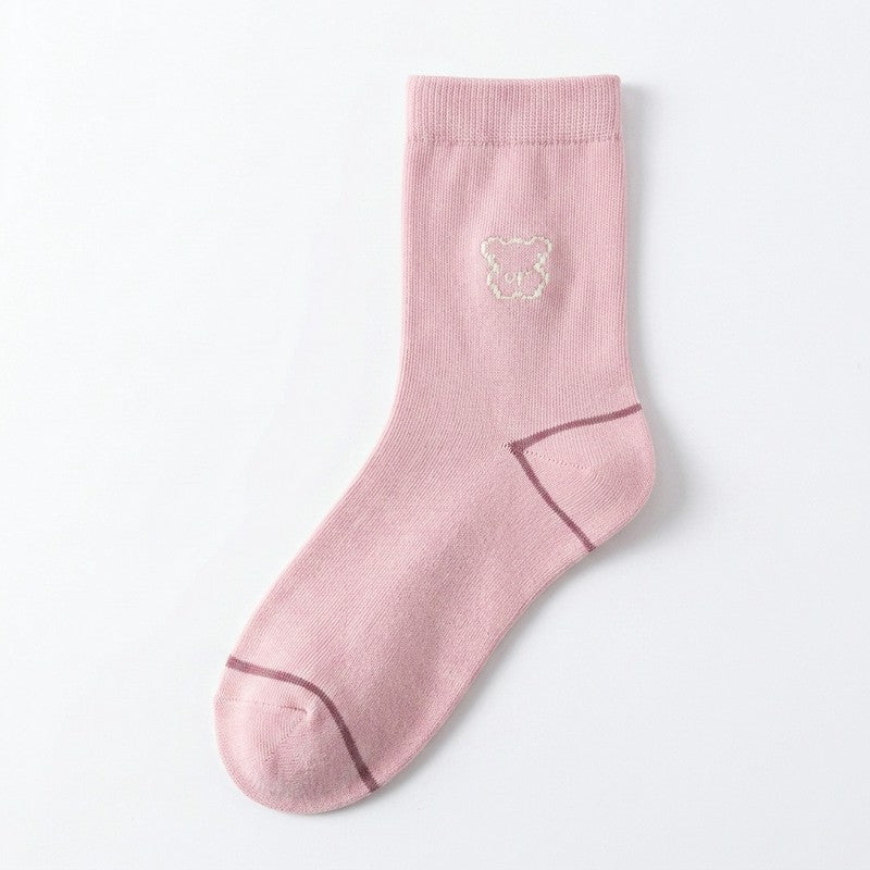 Chaussettes courtes en coton brodées d'un adorable ourson (5 paires) - Rose - 40(US2-7) - image 7