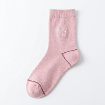 Chaussettes courtes en coton brodées d'un adorable ourson (5 paires) - Rose - 40(US2-7) - image 7