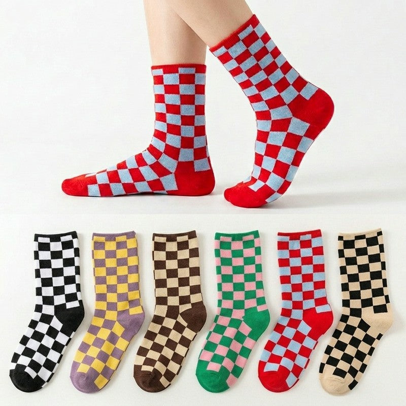 Chaussettes montantes à carreaux (6 paires) - image 0