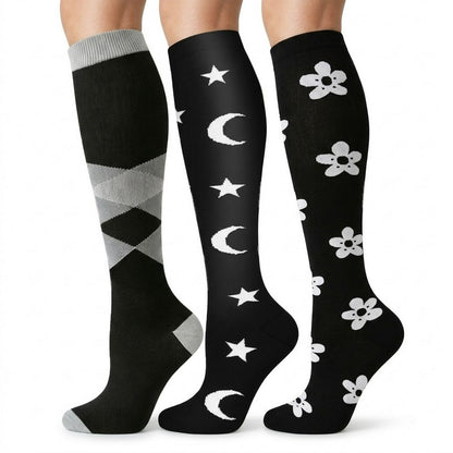 Chaussettes de compression Étoile Lune Fleur (3 paires) - Multicolore - S/M - image 0