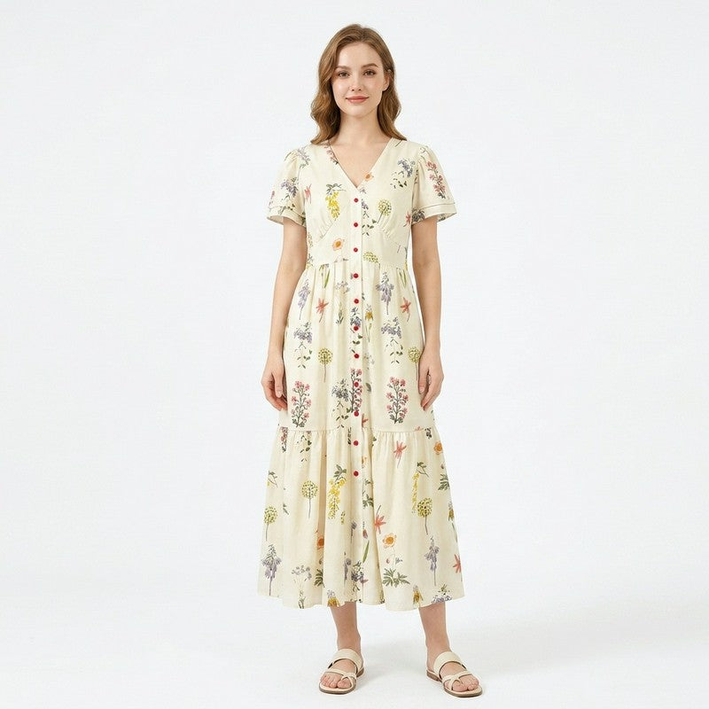 Robe maxi boutonnée sur le devant à motif botanique - image 9
