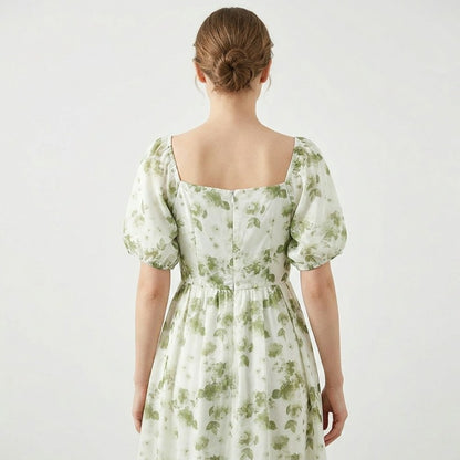 Robe midi à col carré à motif botanique - image 4