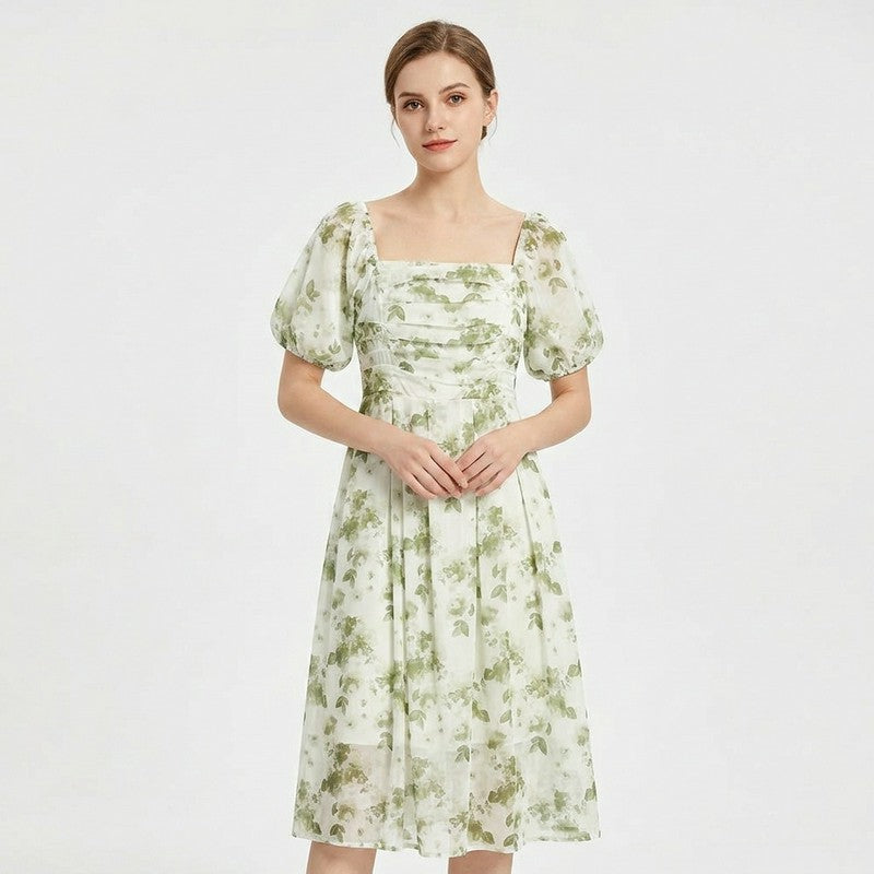 Robe midi à col carré à motif botanique - image 2