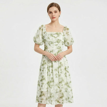 Robe midi à col carré à motif botanique - image 2