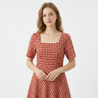 Robe longue vintage en dentelle vichy - image 8
