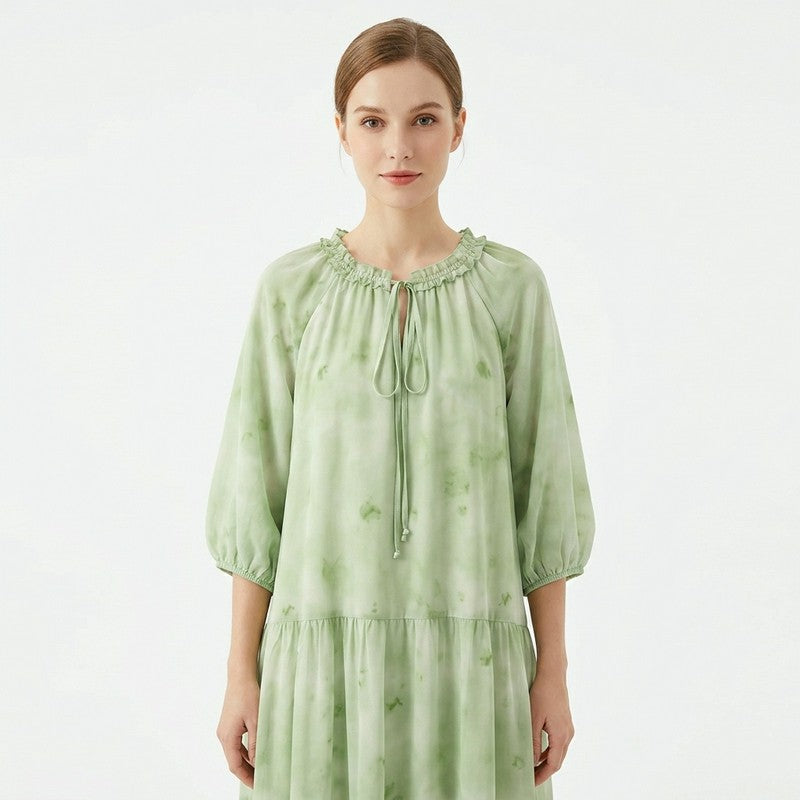 Robe longue romantique à volants et col noué - image 8