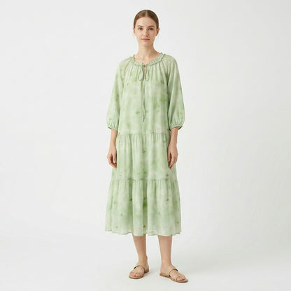 Robe longue romantique à volants et col noué - image 6