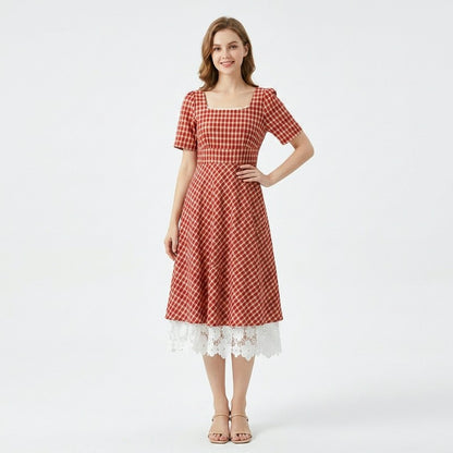 Robe longue vintage en dentelle vichy - image 7