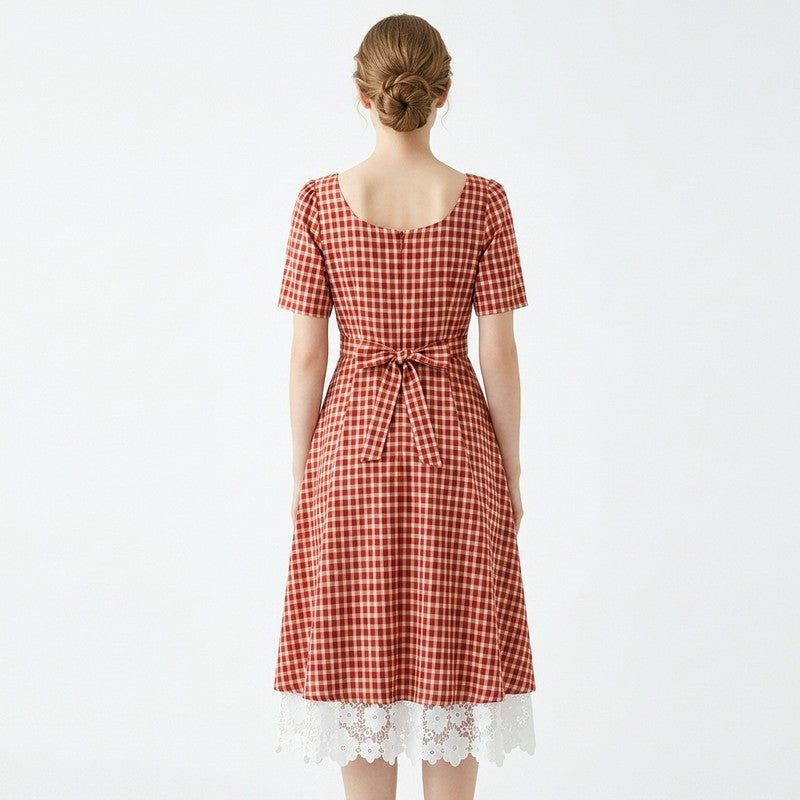 Robe longue vintage en dentelle vichy - image 10