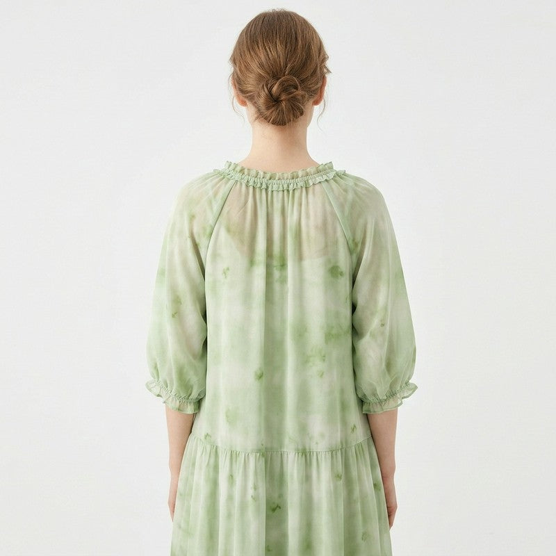 Robe longue romantique à volants et col noué - image 9