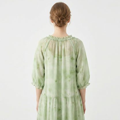 Robe longue romantique à volants et col noué - image 9
