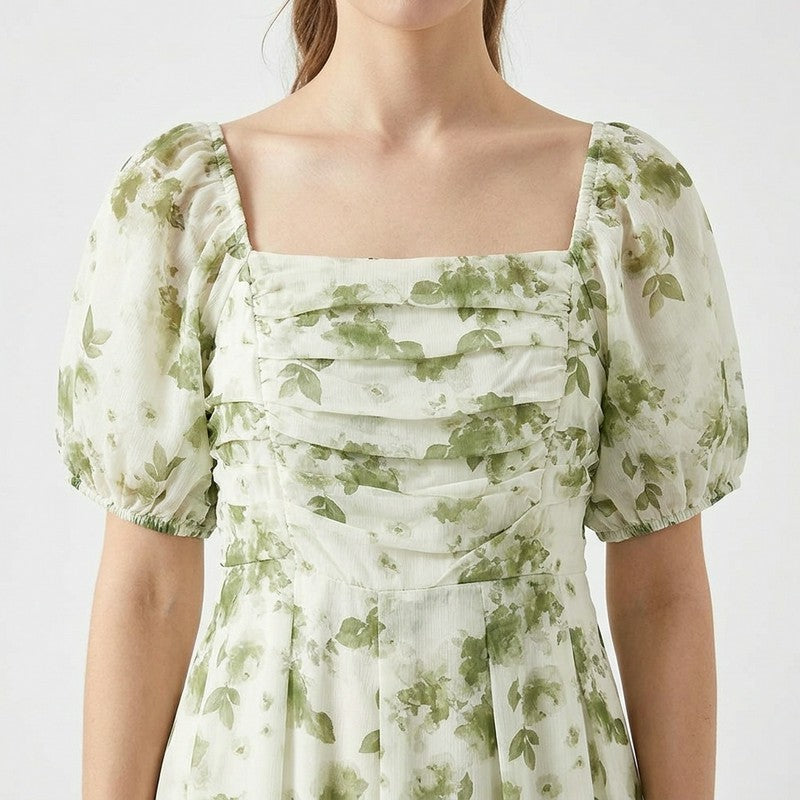 Robe midi à col carré à motif botanique - image 3