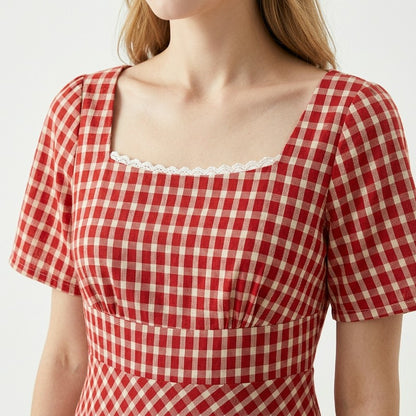 Robe longue vintage en dentelle vichy - image 9