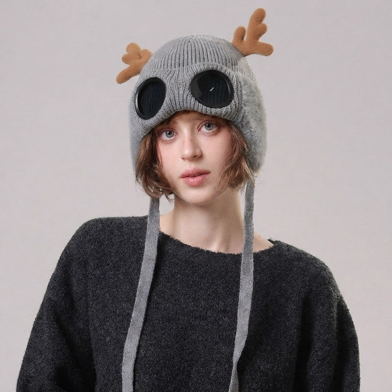 Lunettes de protection en bois de cerf, bonnet aviateur - image 3