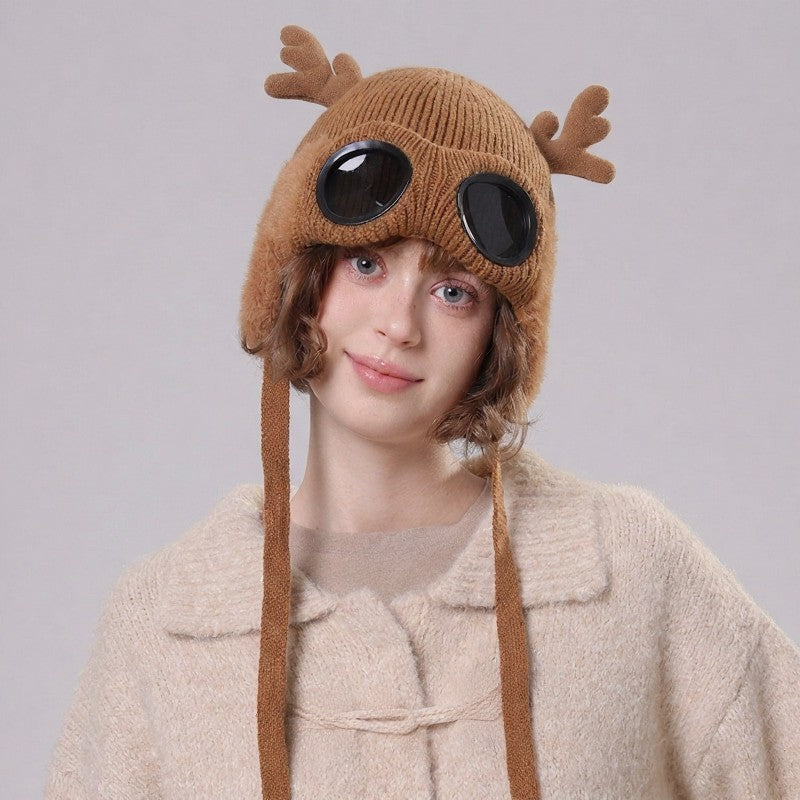 Lunettes de protection en bois de cerf, bonnet aviateur - image 1