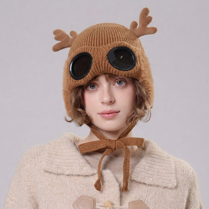 Lunettes de protection en bois de cerf, bonnet aviateur - image 0