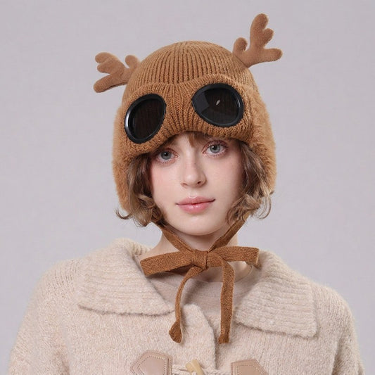 Lunettes de protection en bois de cerf, bonnet aviateur - image 0