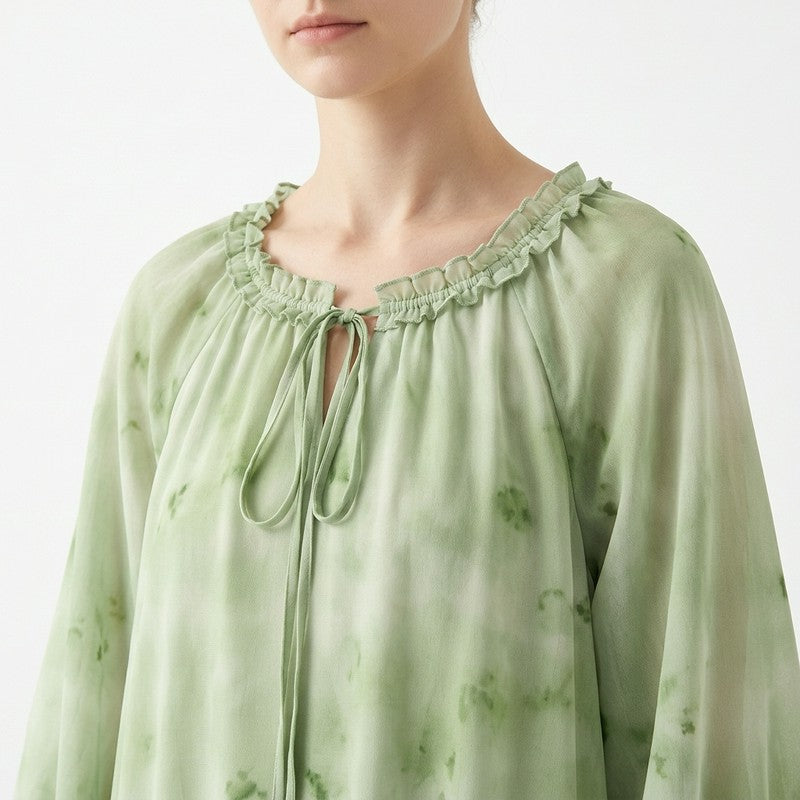 Robe longue romantique à volants et col noué - image 7