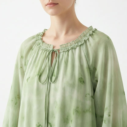 Robe longue romantique à volants et col noué - image 7