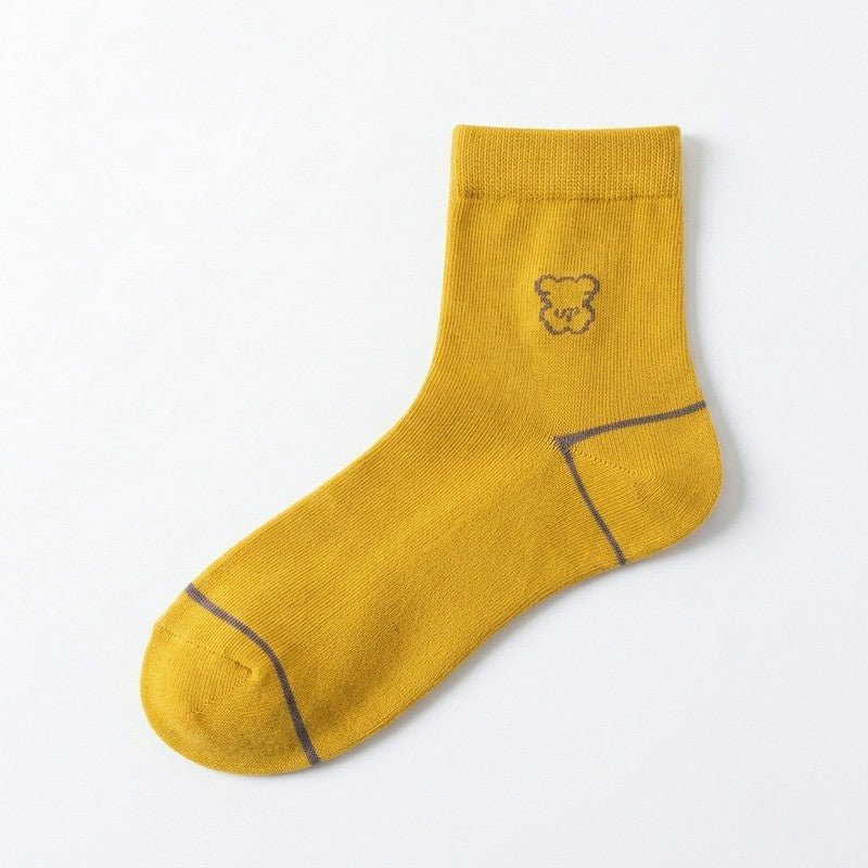 Chaussettes courtes en coton brodées d'un adorable ourson (5 paires) - Jaune - 40(US2-7) - image 6