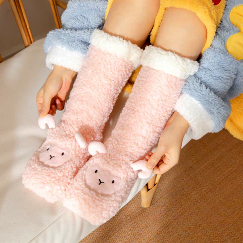 Chaussons-chaussettes d'hiver en polaire corail à motif agneau - image 5