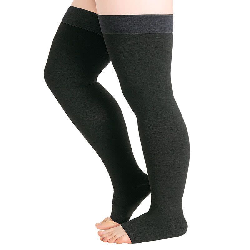 Chaussettes de compression médicales à bout ouvert et hauteur cuisse grande taille - Noir - 5XL - image 3