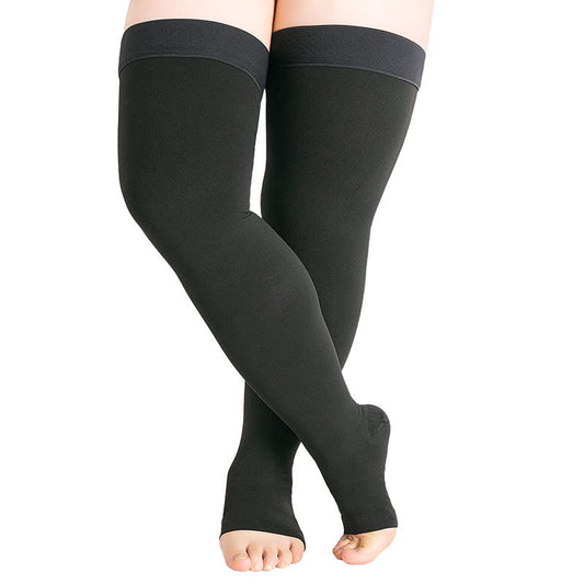 Chaussettes de compression médicales à bout ouvert et hauteur cuisse grande taille