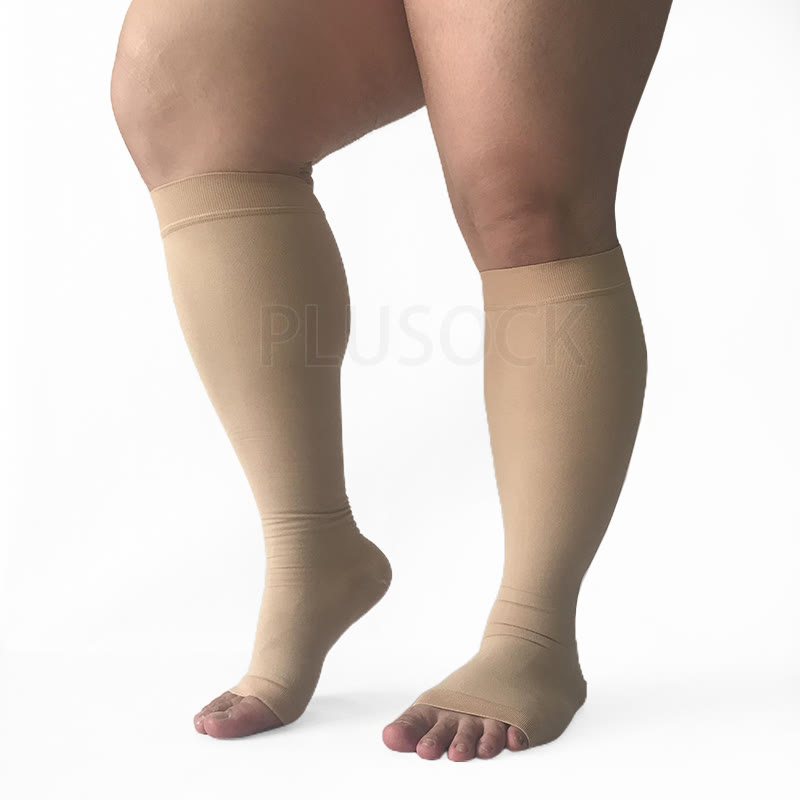 Chaussettes de compression grande taille, mollet large, bout ouvert - Peau - 7XL - image 0