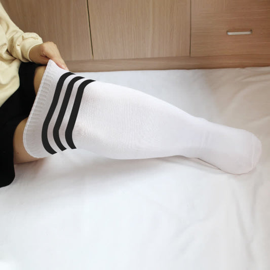 Chaussettes hautes rayées - Blanc - Convient aux personnes de 120 à 180 lb - image 0