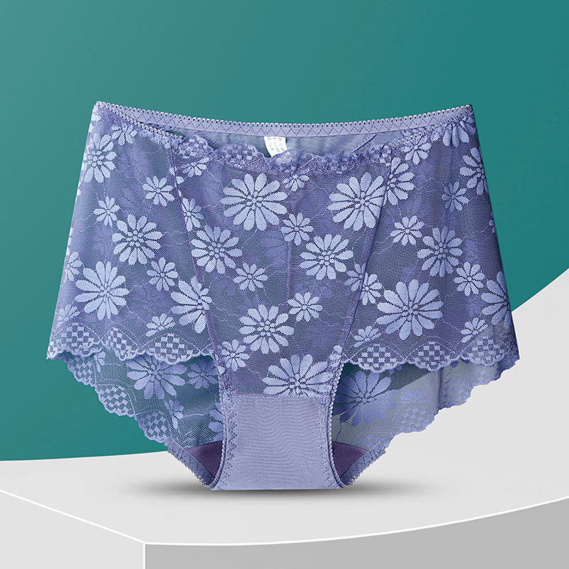 Culotte taille haute en dentelle florale (5 paires) - Violet - 4XL - image 20