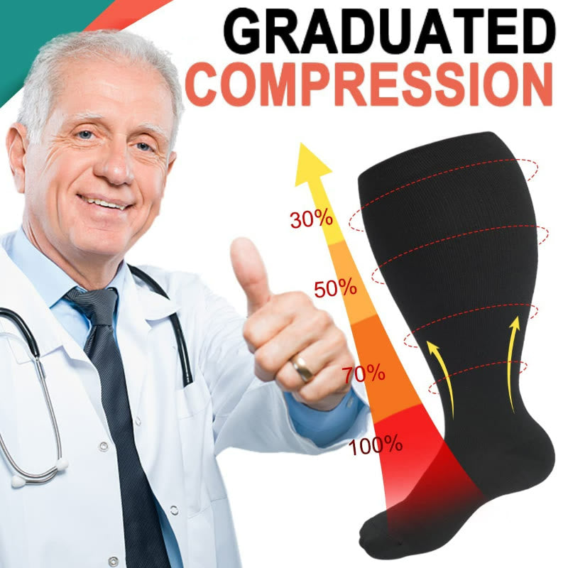 Chaussettes de compression de grande taille, couleur unie, 2XL-7XL (3 paires)
