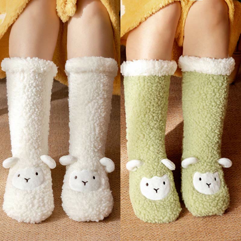 Chaussons-chaussettes d'hiver en polaire corail à motif agneau - image 0