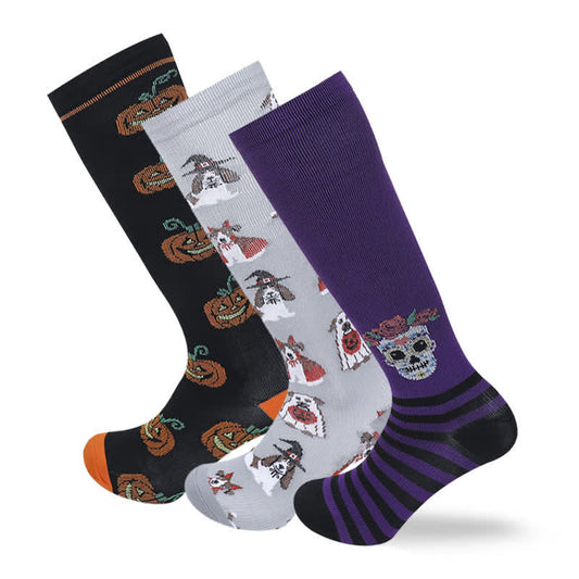 Chaussettes de compression confortables en coton pour Halloween (3 paires) - Multicolore - L/XL - image 0